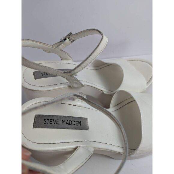 Steve Madden Jordana white leather chunky platform sandal heels women's 11 - Picture 7 of 9